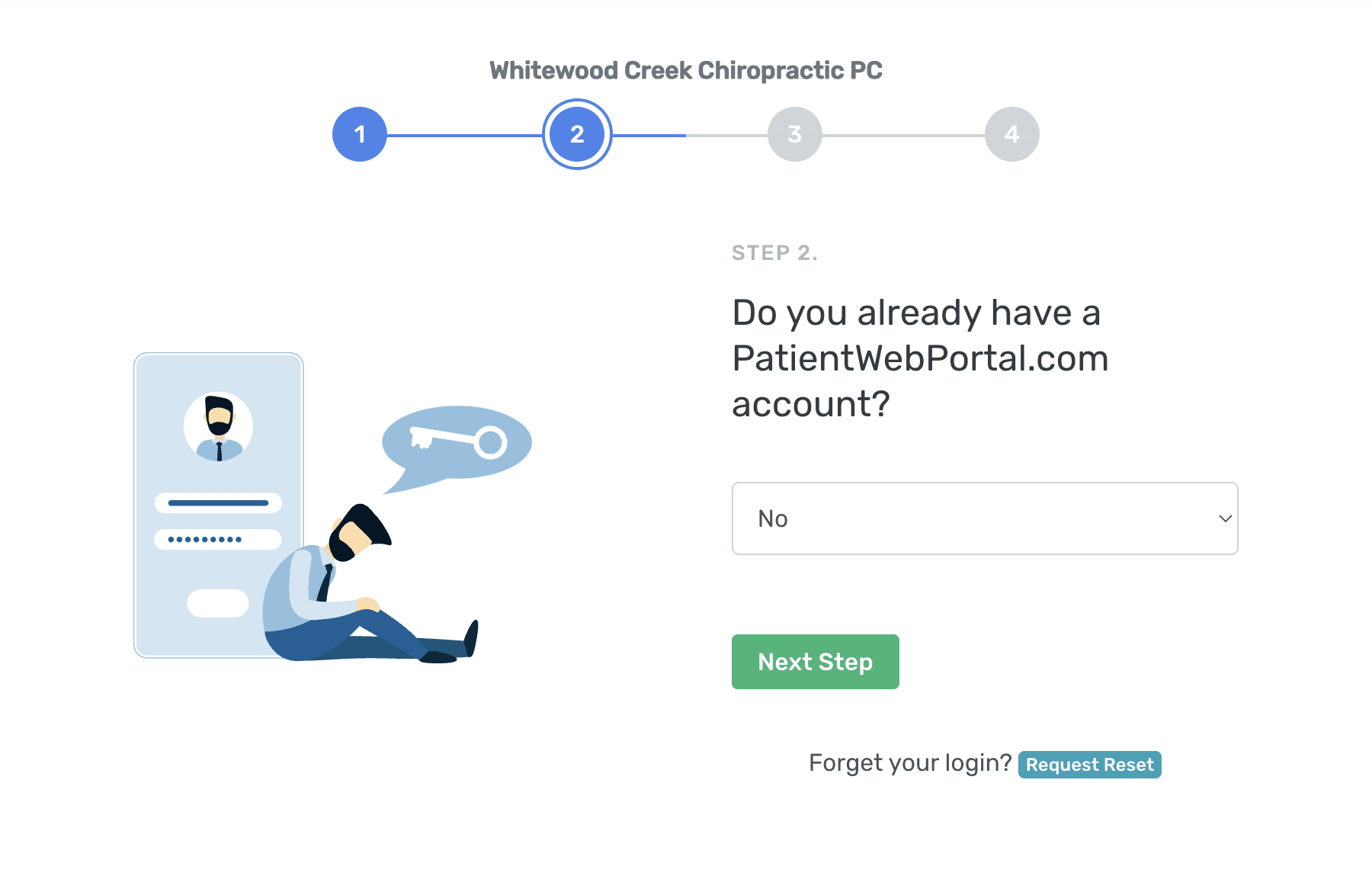 Step 3: Click "No" on do you already have a patientwebportal.com account question.